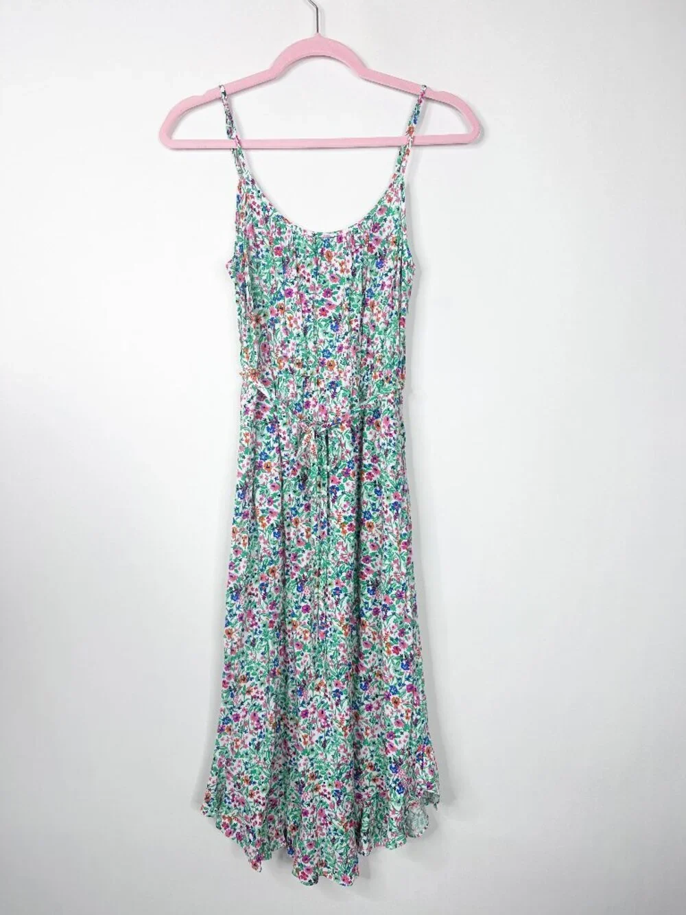 J. Crew Ruffle Midi Curved Hem Dress Green 2 #A1828